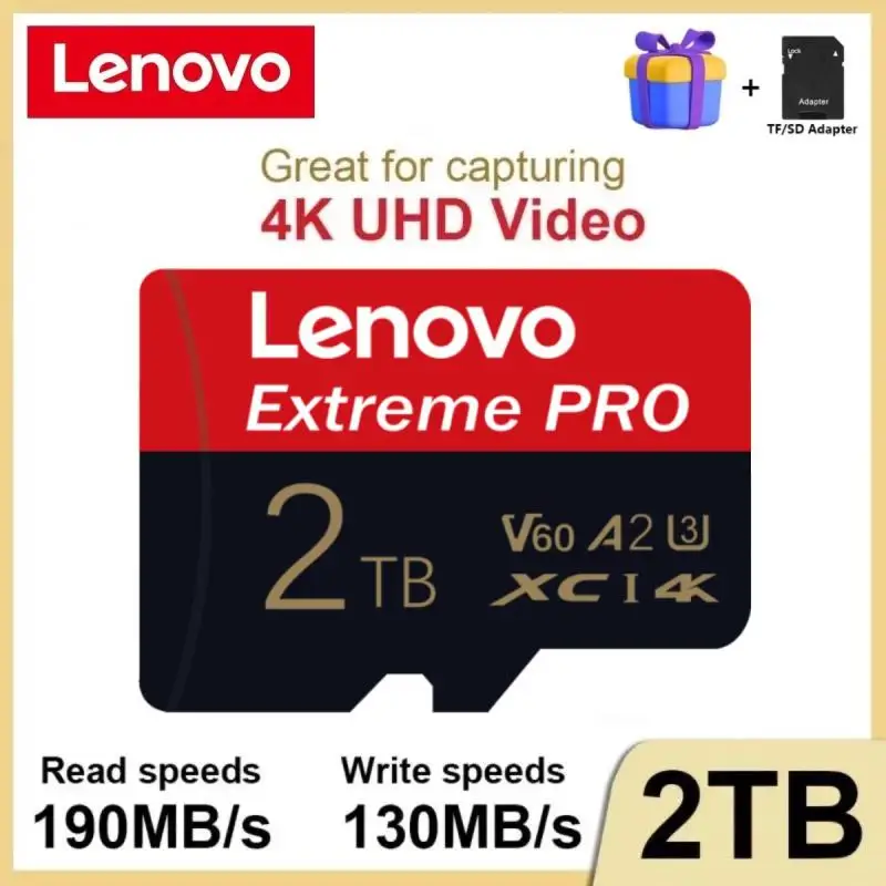 Lenovo การ์ดหน่วยความจำแฟลช1TB 128GB Micro TF ความจุสูง256GB การ์ด SD ความจุสูง512GB Class10 SD Card ความเร็วสูงสำหรับแล็ปท็อป/กล้อง