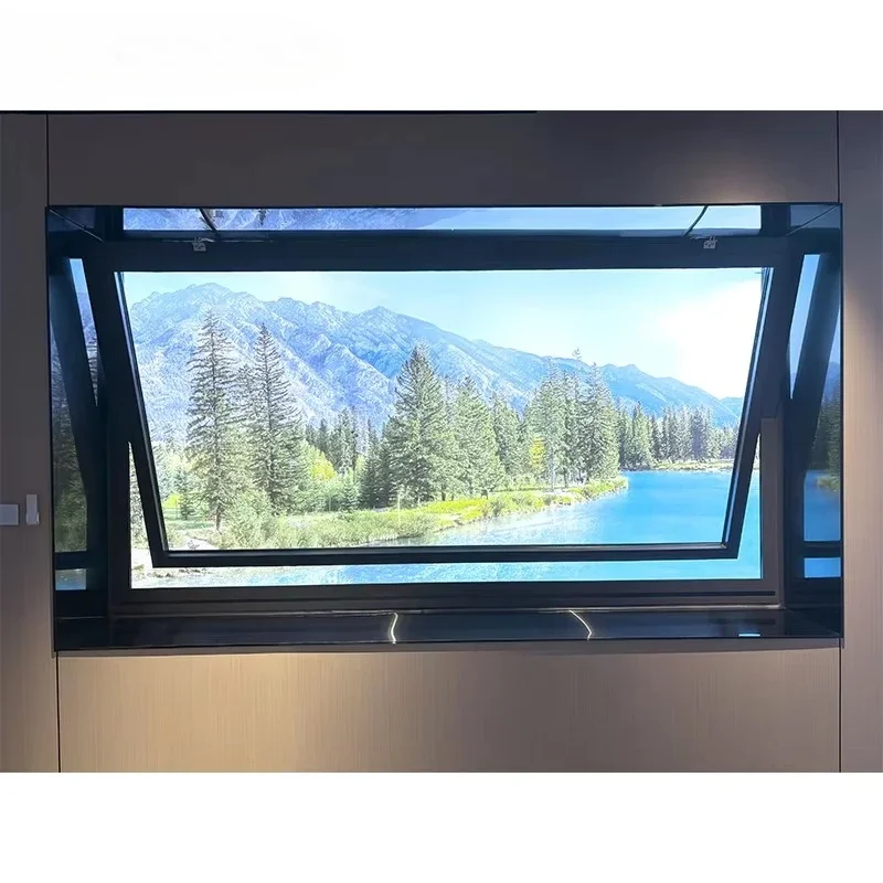 Aluminum Pivot Window Frame Double Glazed Awning Top Bottom Hanging Funnel Window Shutters Automatic