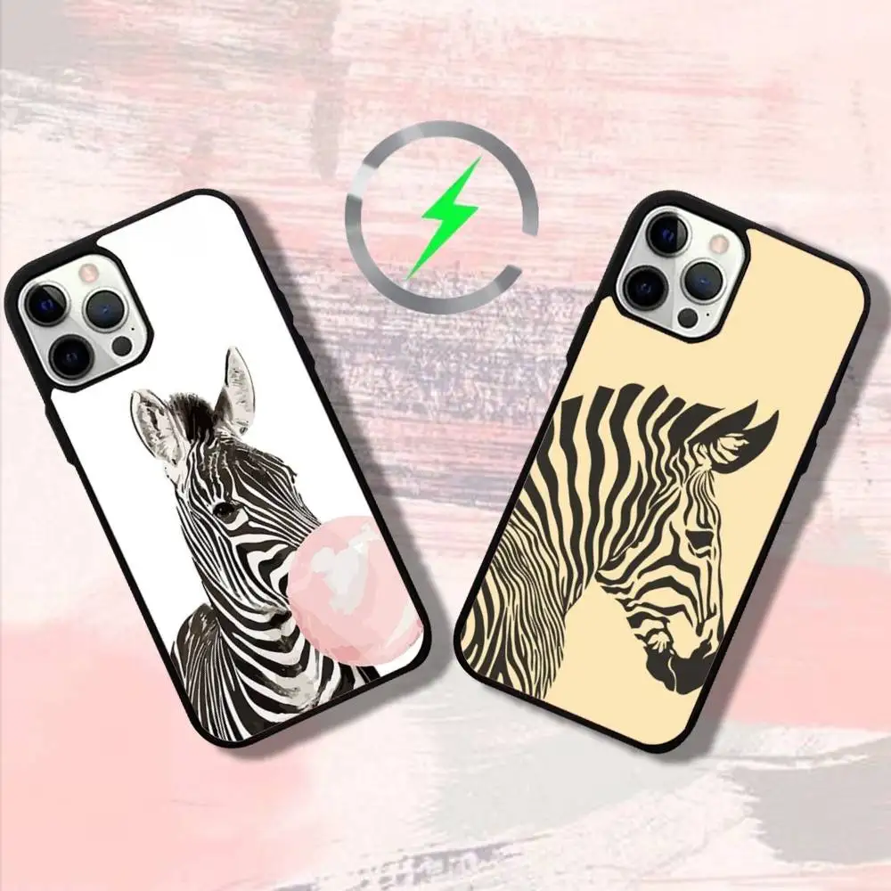 

Cartoon Animal Zebra Phone Case For iPhone 16,15,14,13,12,11,Pro,Max,Plus,Mini,SE4,E Magnetic Magsafe Wireless Charging