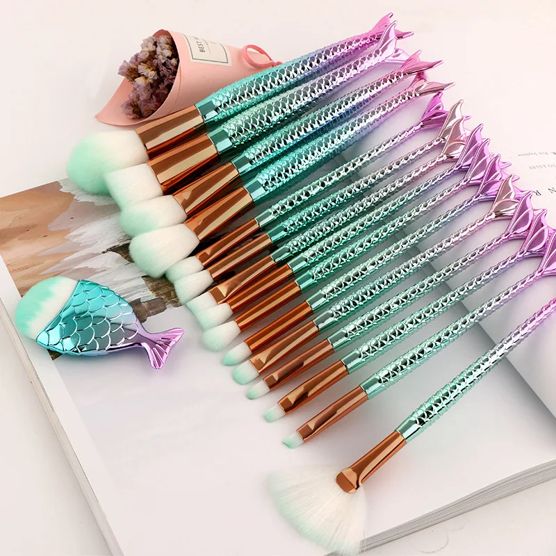 16 Mermaid Makeup Brush Gradual Blue Fish Tail Makeup Brush Makeup Tool Set Makeup Brush  Make Up Brushes