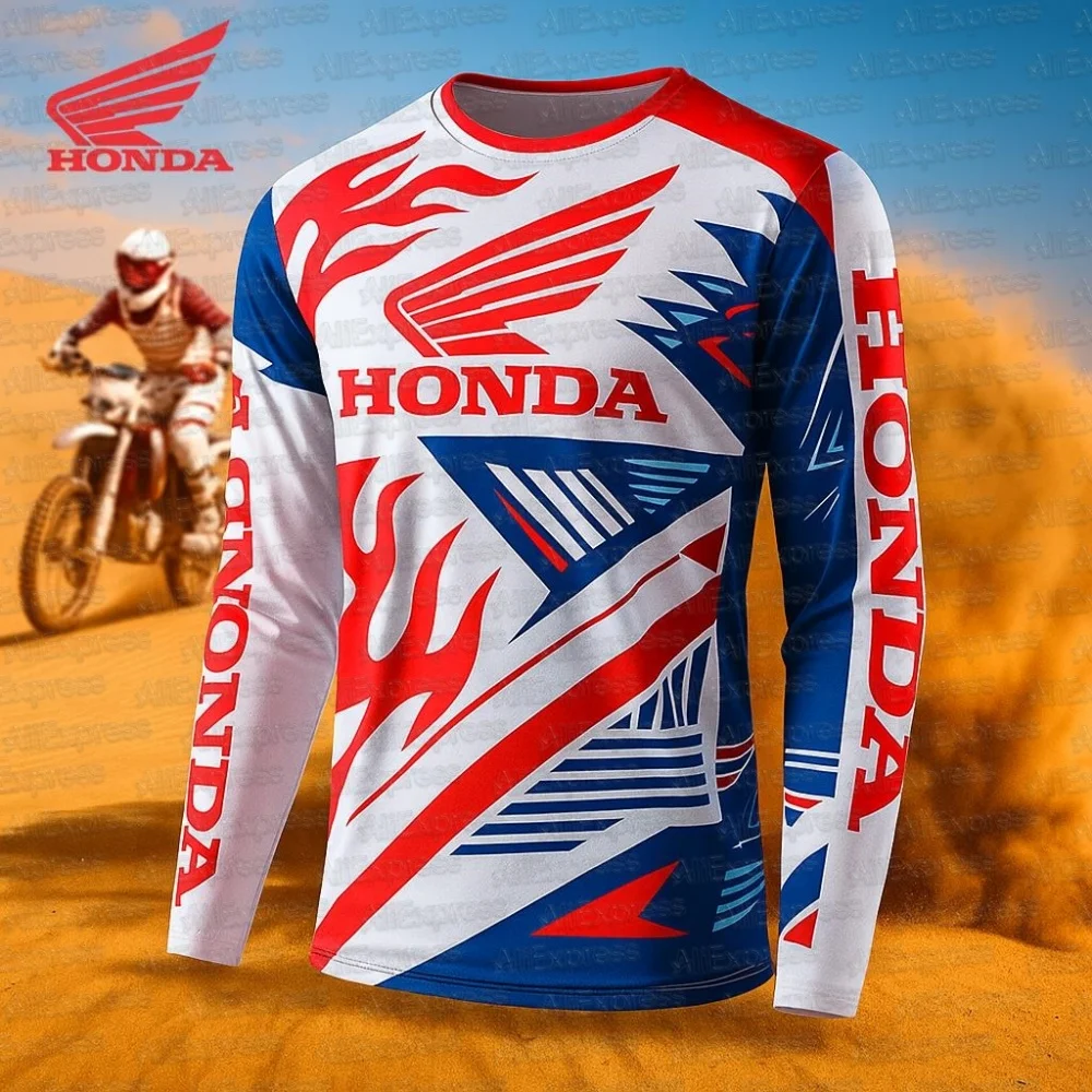 

Джерси с длинными рукавами в гоночном стиле Honda, быстросохнущая дышащая рубашка для езды на велосипеде, горных гонщиков, повседневное снаряжение, лето 2025 г.