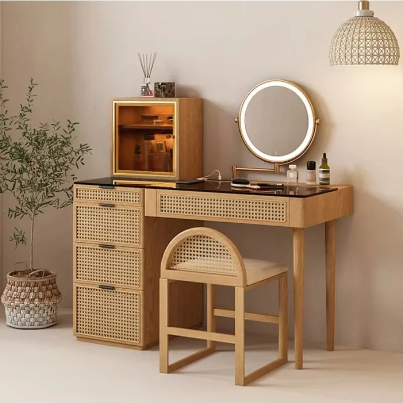 

Solid wood dressing table, woven rattan dressing table
