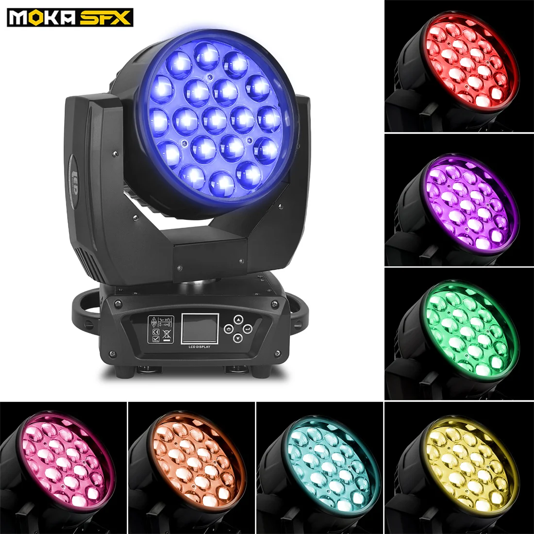 

MOKA SFX LED Wash Zoom 19x15w Moving Head Light RGBW 4 In 1 Professional Stage Lighting Disco DMX Control Stage Wash Light