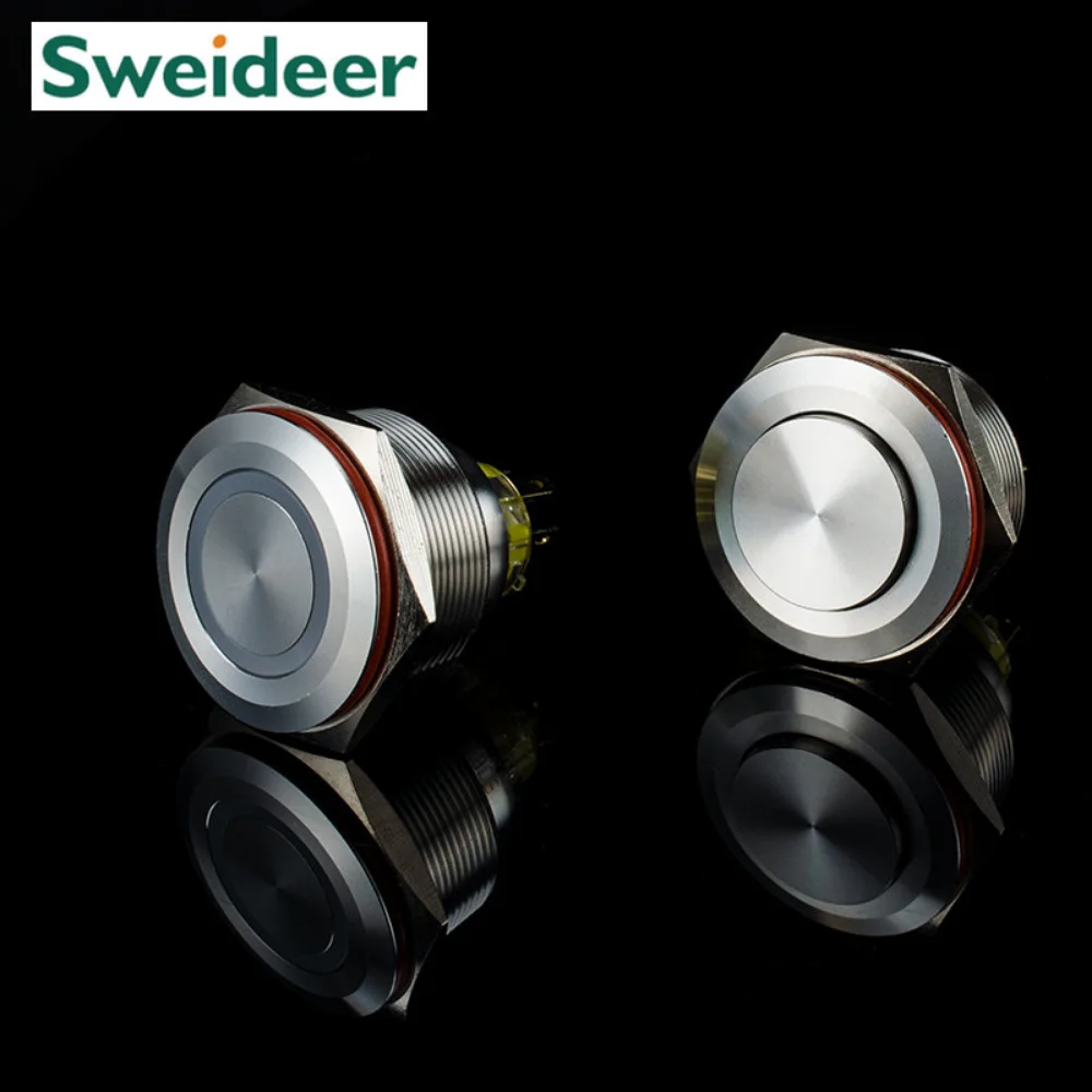 Interruptores de botón de Metal, símbolo de encendido, indicador LED impermeable, enclavamiento momentáneo, encendido y apagado, 25mM, 30mm