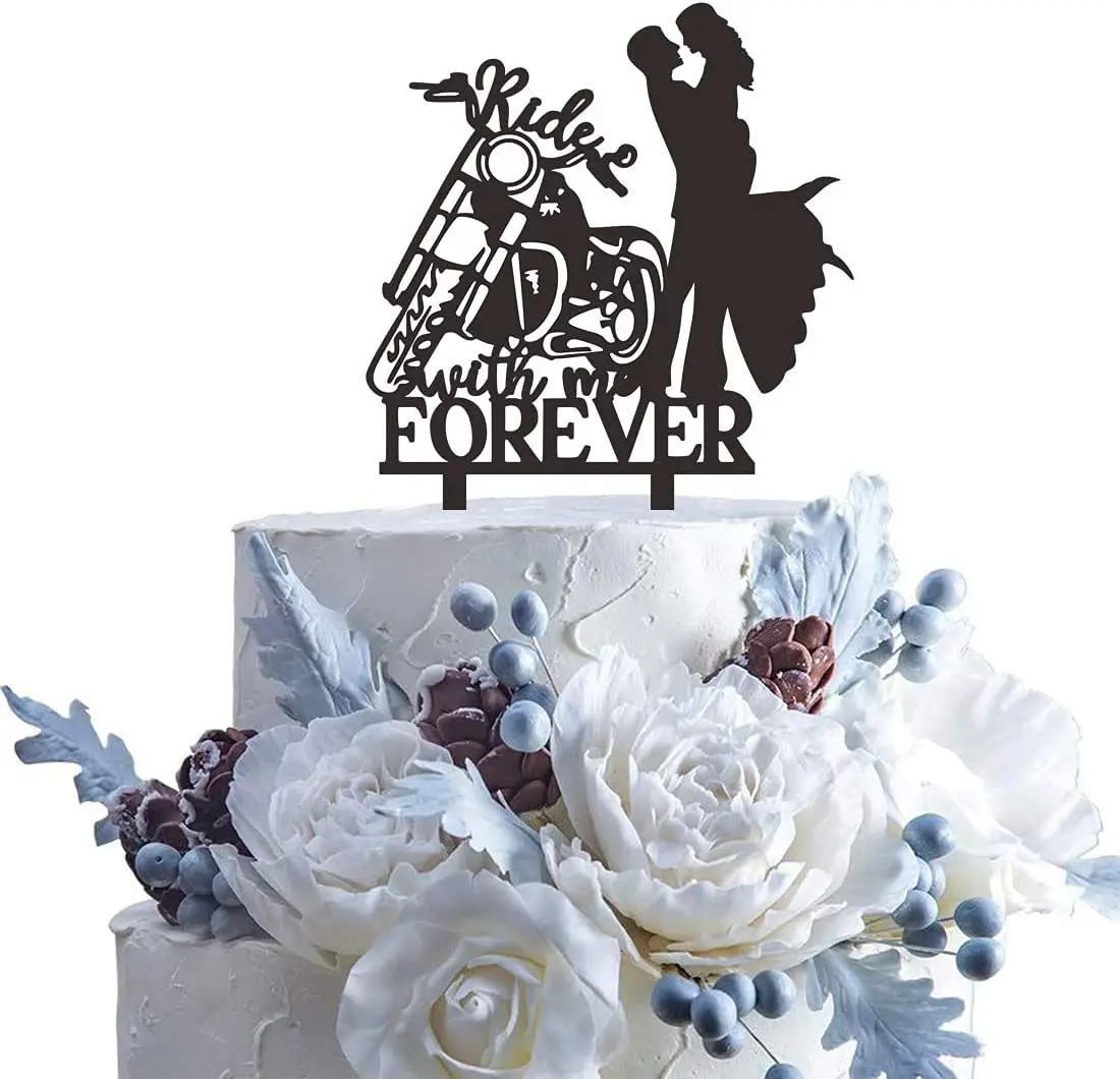 Motorcycle Wedding Cake Topper, Ride with Me Forever Cake Topper, Bride and Groom with Motorcycle Cake Topper for Wedding/Annive