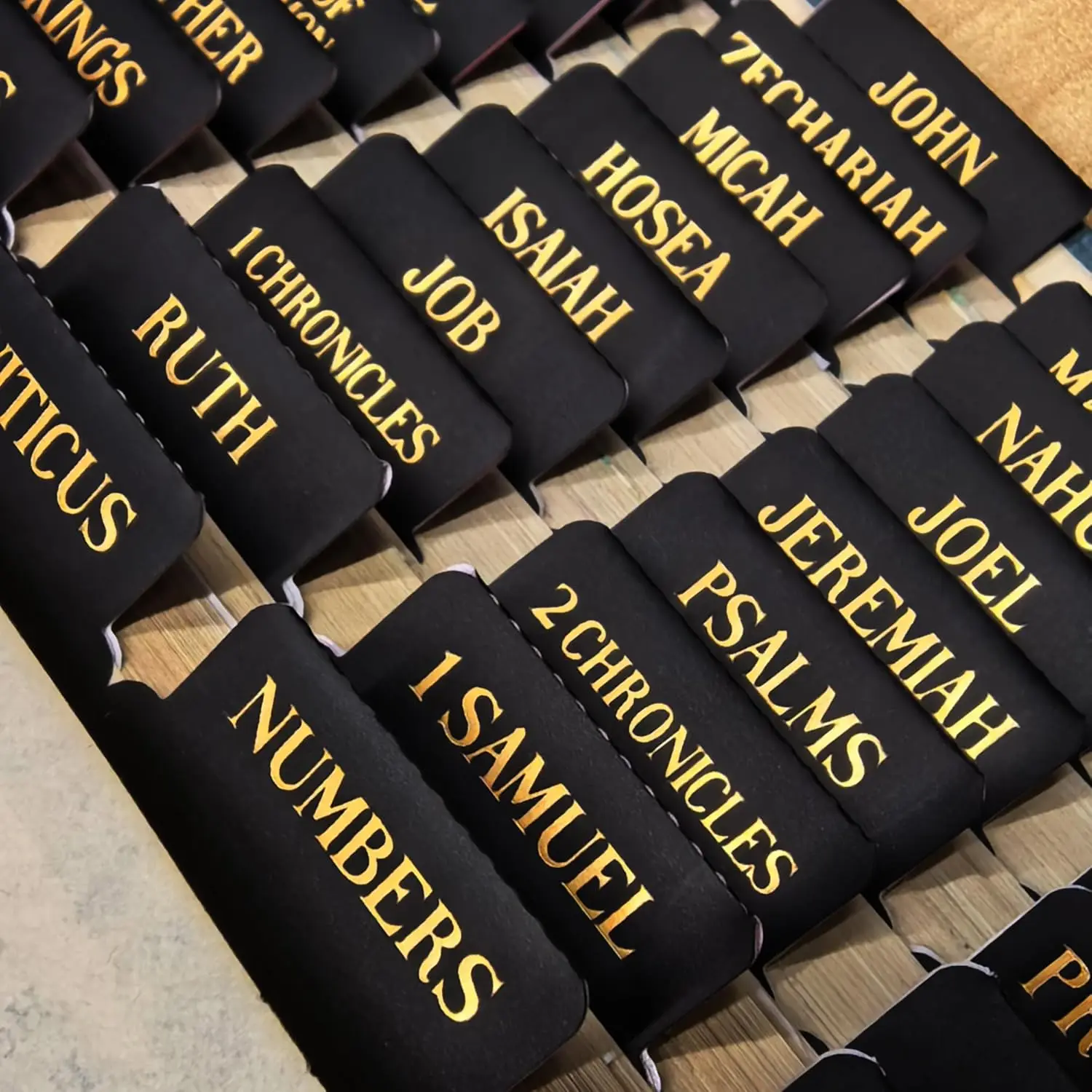 

Gold Foil Embossed Bible Tabs, 105 Labels for Easy Navigation, Repositionable & Large Print, Black