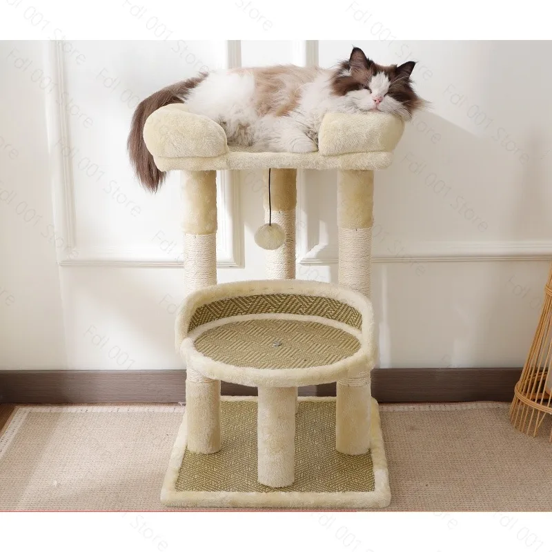 Space‑Saving Large Integrated Cat Tree Sisal Claw Grinding Cat Nest Bed With Jumping Platform for Indoor Pet Cat