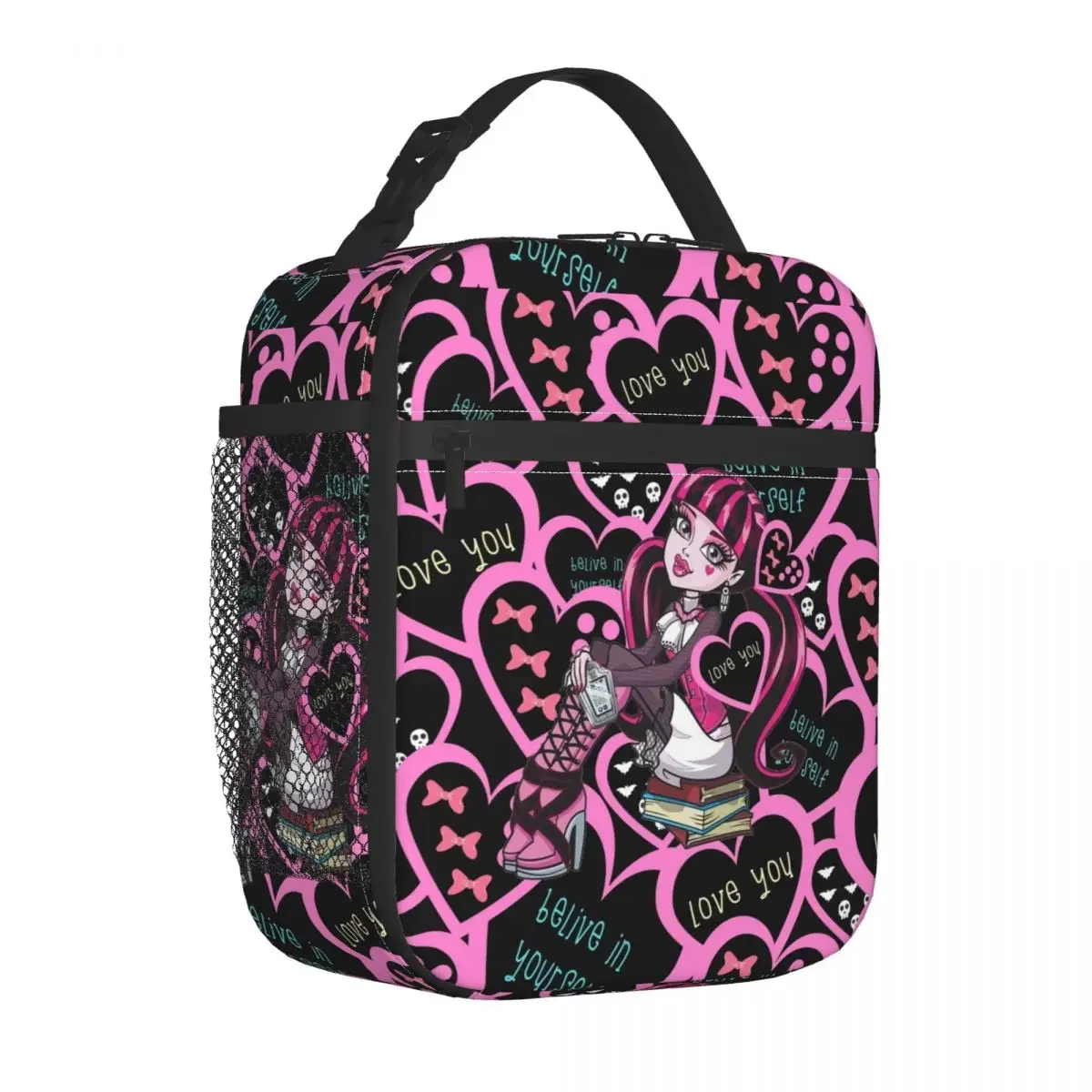 Draculaura Heart Insulated Lunch Bag  Monster High Cartoon Reusable Thermal Bag Lunch Box Tote School Outdoor Men Women