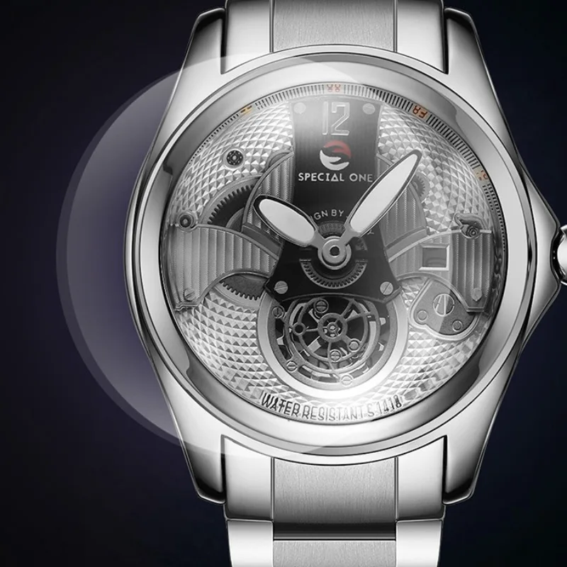 أزياء عارضة 46mm الميكانيكية الرياضية الرجال ووتش للماء حزام ناقل من الفولاذ ريترو تريند رجال الأعمال الساعات