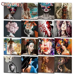 GATYZTORY Oil Paint By Numbers Figure Kits Painting By Numbers Flower Women On Canvas Girls Draw Painting DIY Home Decoration