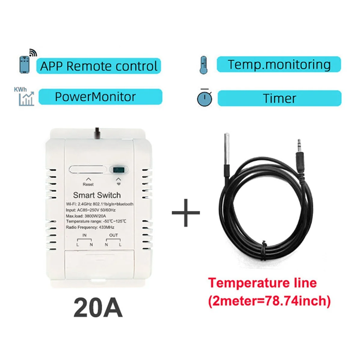 For Tuya WIFI Smart Temperature Switch Sensor Rf433 Thermostat Monitor Temperature Breaker Switch Control Switches 20A