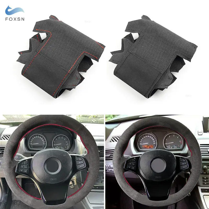 

Салон автомобиля, прошитый вручную замшевый перфорированный кожаный чехол на руль для BMW X3 E83 2003-2010 X5 E53 2004 2005 2006