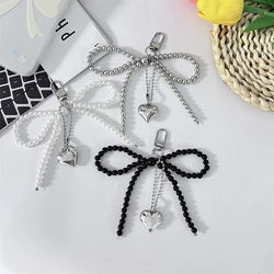 ZAKOL Delicate Beaded Key Chain White Pearl Bow Keychain Decoration For Bags Phones Korean Fashion Accessories