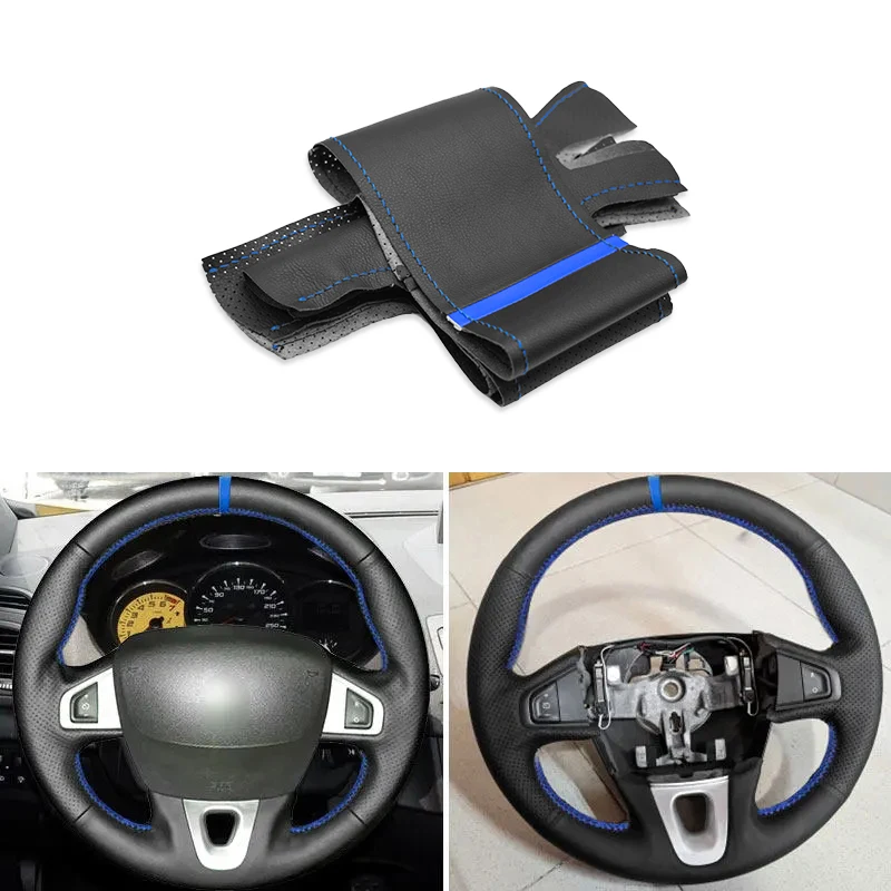 Car Steering Wheel Covers Blue Thread&Bar For Renault Megane 3 2008-2016 Scenic 3 Grand Scenic Kangoo 2 Fluence ZE Nissan NV250