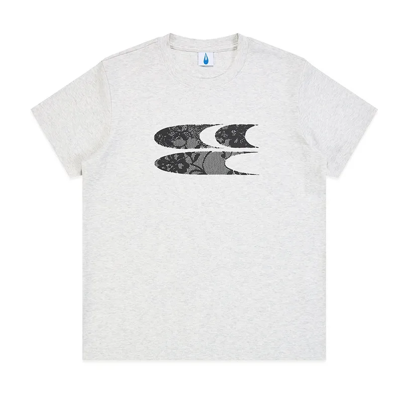 Abstract Curved Lace Art Graphic T‑Shirt Unisex Short‑Sleeve Casual Top Geometric Lace Print For Fashion Lovers