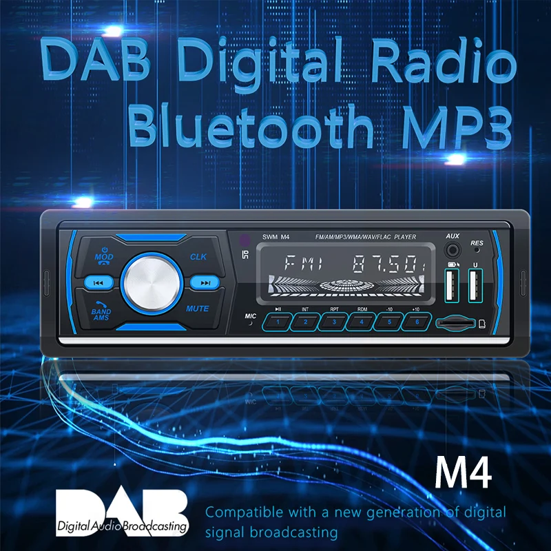 1Din12V Car Radio 60W*4 FM In-Dash DAB HD antenna Car Stereo FM/AM/RDS Hands-free Calls 2 USB/TF/AUX Bluetooth Call/Music