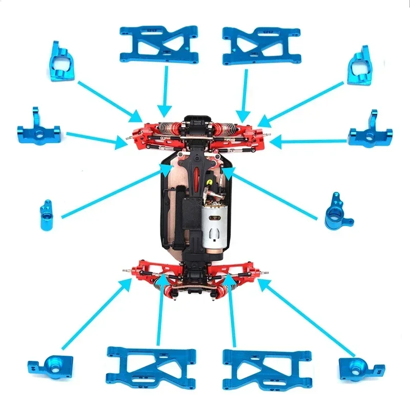 Para WLtoys-s 1:14 144001   Peças de atualização de carro RC Base de braço oscilante de direção de metal C Assento do cubo traseiro Servo Pull Rod