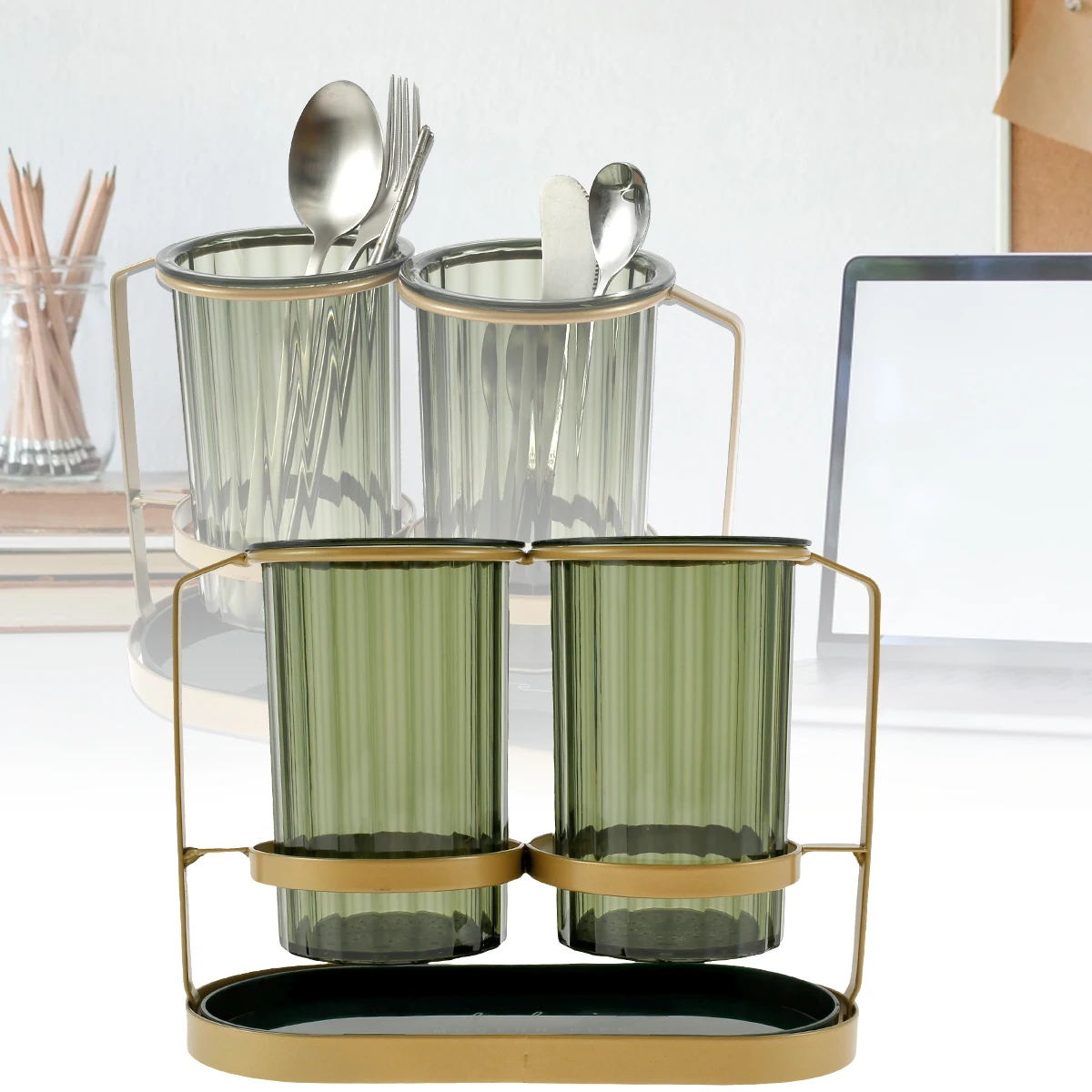 

Toothbrush Holder Set for Bathrooms Drainage Utensil Holder Stylish Tooth Brush Stand Detachable Silverware Drying Rack