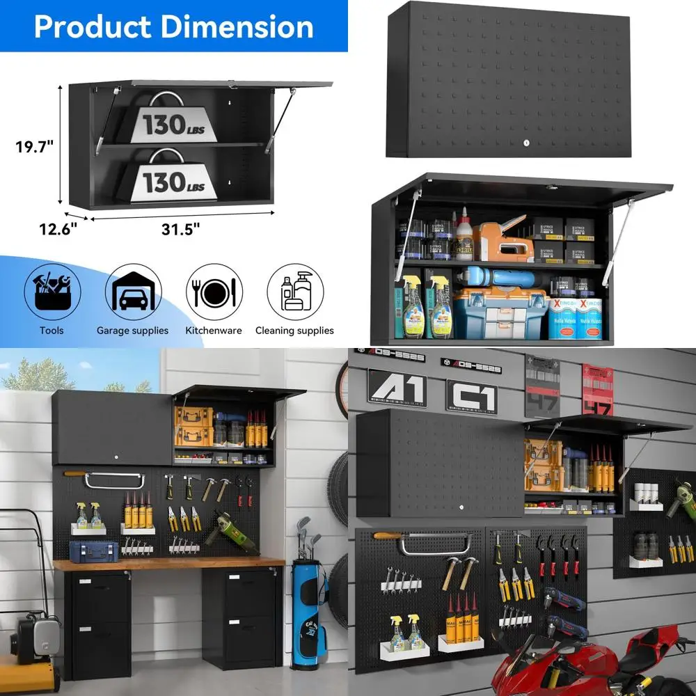 

20 H x 32 W Lockable Wall-Mounted Garage Cabinet with Adjustable Shelf for Workshop Storage