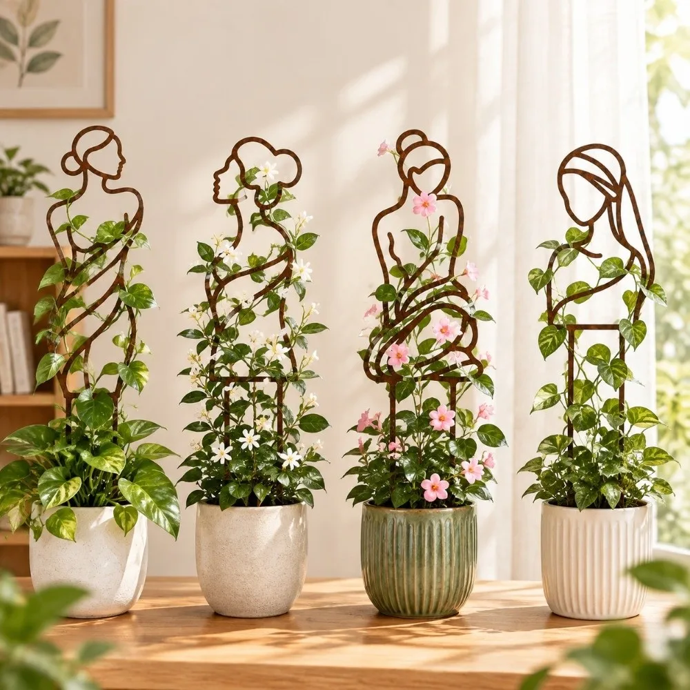 Iron Character Silhouette Plant Stand Strong Load Bearing Weather Resistance Plant Climbing Trellis Hollow Out