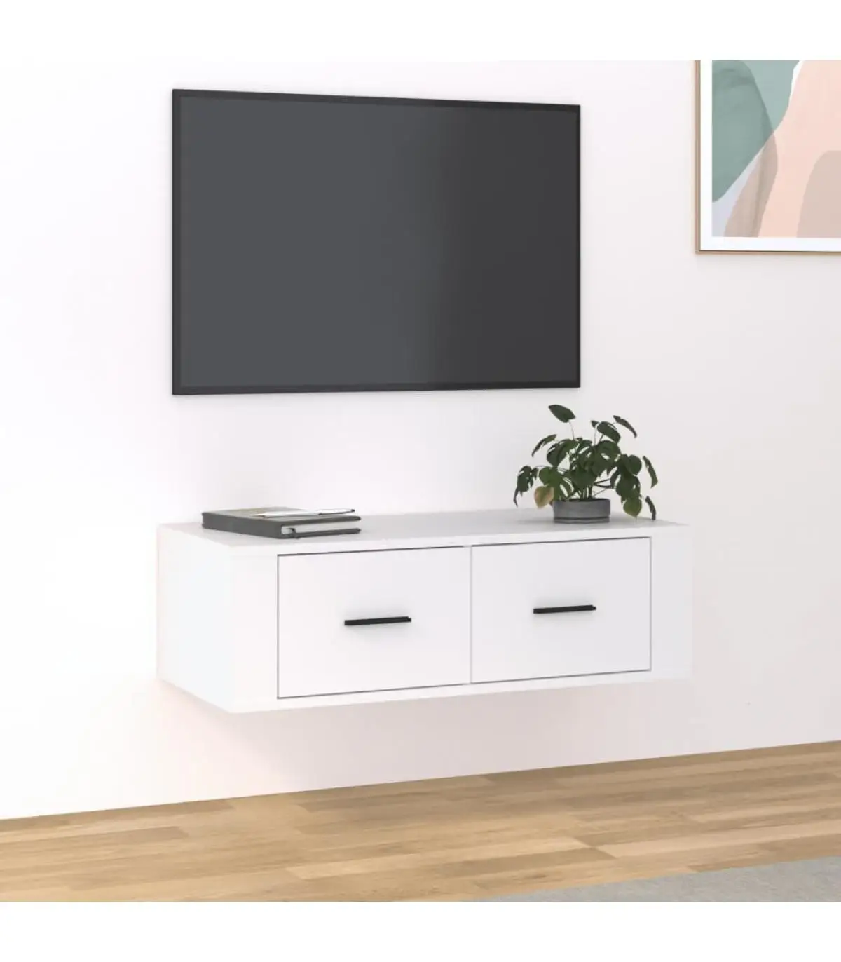 Furniture TV cabinet hanging white plywood 80x36x25 cm