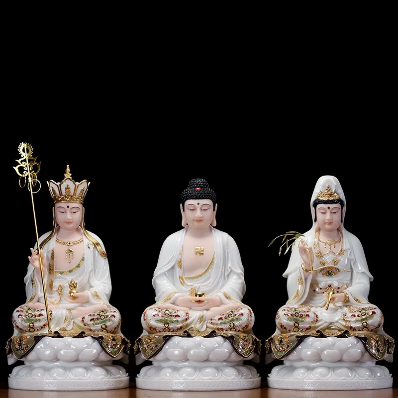 

HOME decor altar worship High grade Jade XI FANG SANSHENG Buddha statue Amitabha Guanyin ksitigarbha bodhisattva 3Pcs