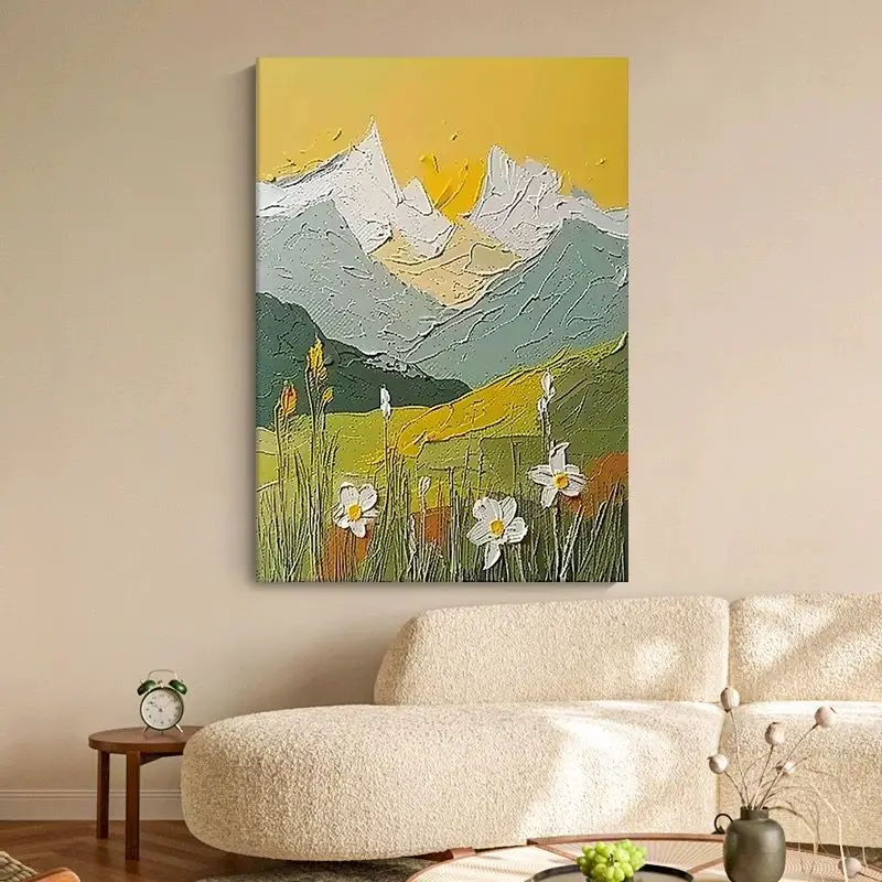 Free Shipping Spring Picture Texture Mountains Flowers Handmade Oil Painting Poster Living Room Sofa Background Wall Decorative