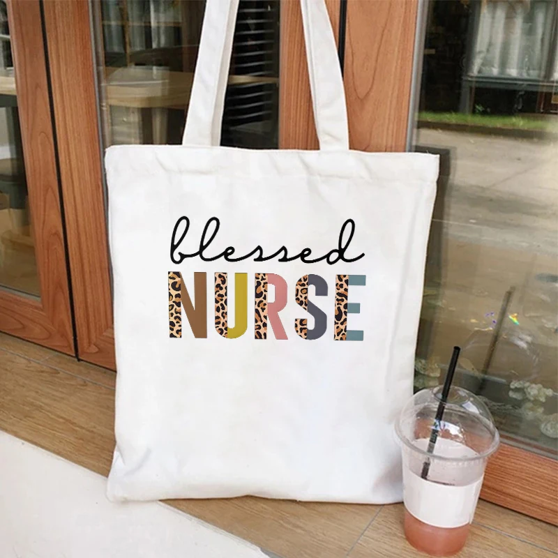 Shopping Bags Nurse Life Leopard Canvas Tote Bag Shoulder Bags Nurse  Fashion Casual Eco Friendly Reusable School Tote Bags