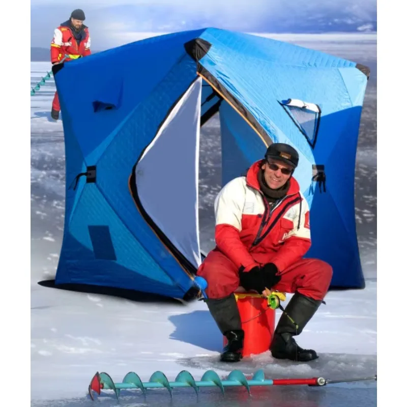 Portable Hub-Style Ice Fishing Shelter Pop-Up Winter Fishing Tent 200x200x210cm for Ice Fishing