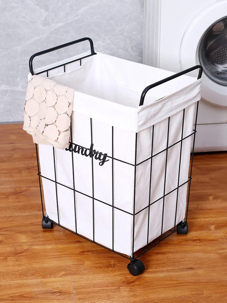 Simple household clothing toys storage basket bathroom iron with lid dirty clothes bucket iron spray paint cotton fabric laundry