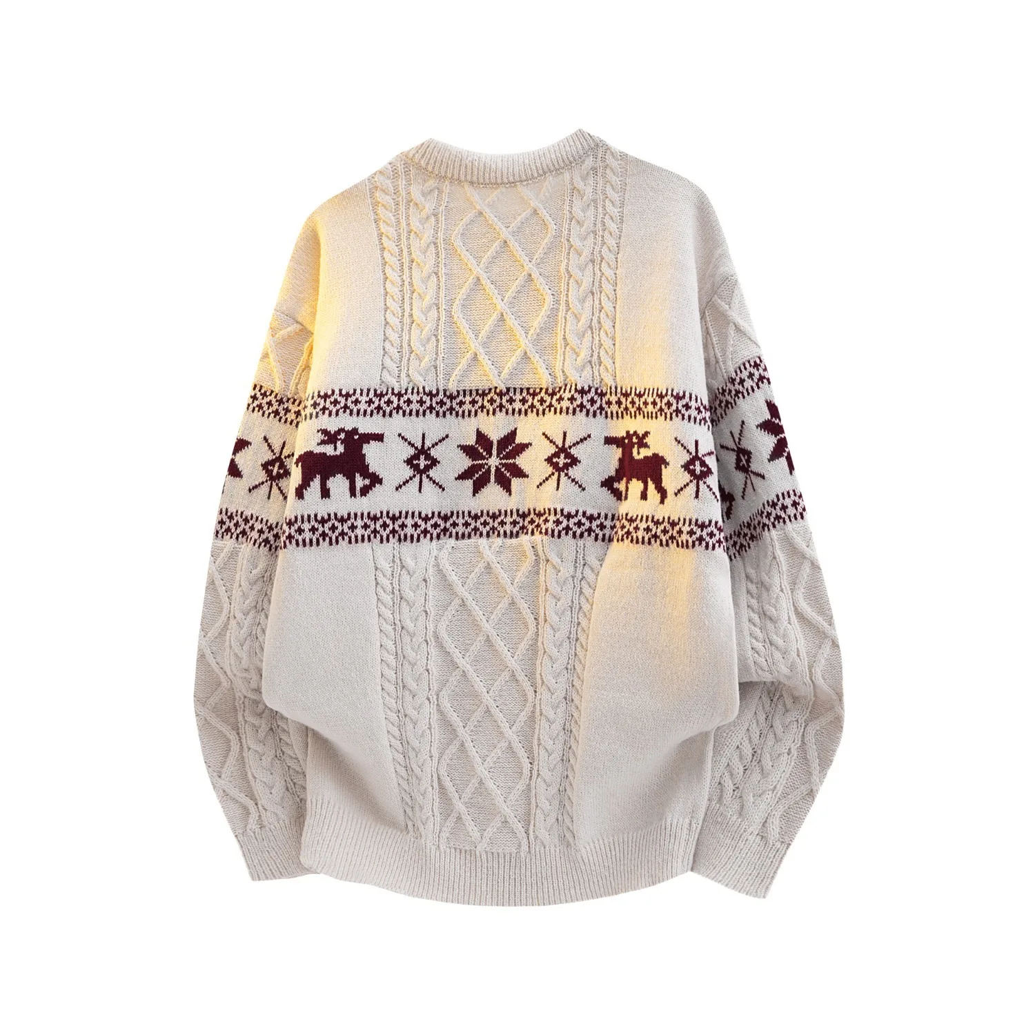 Retro Japanse stijl kerstrode gebreide herentrui Winter Luie stijl Overhead Twist Knitwear Casual ronde hals Top Paar