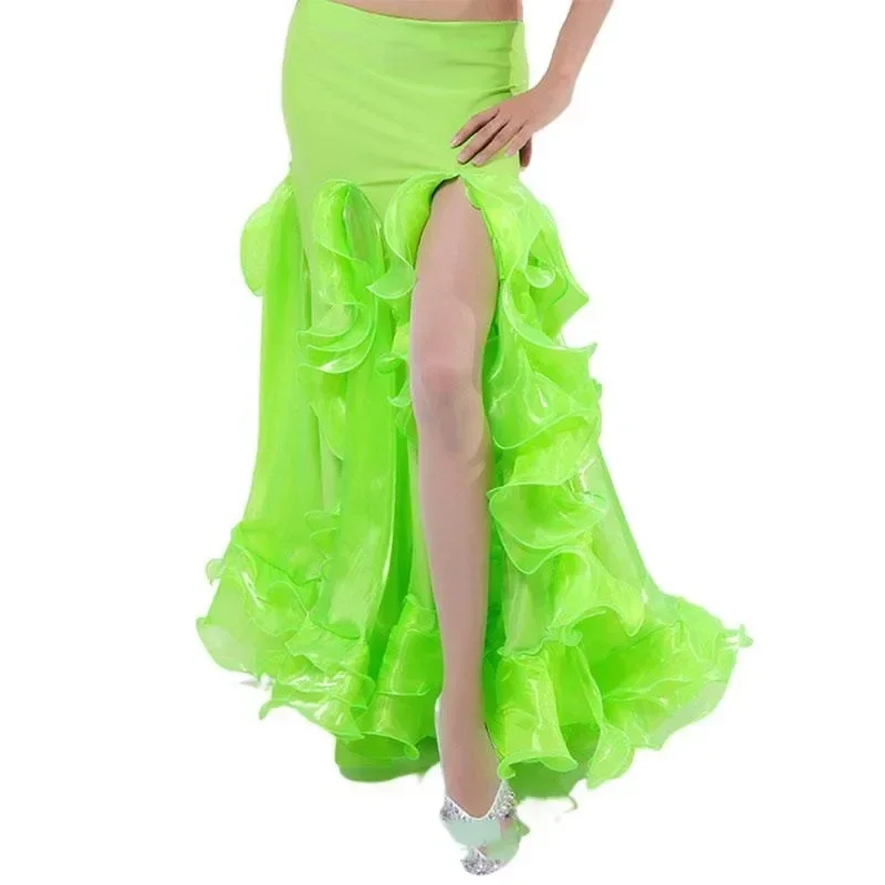High Quality Belly Dance Performance Skirt for Women Split Hem Long Skirt Stage Practice Costume Curled Swing Indian Dance Skirt