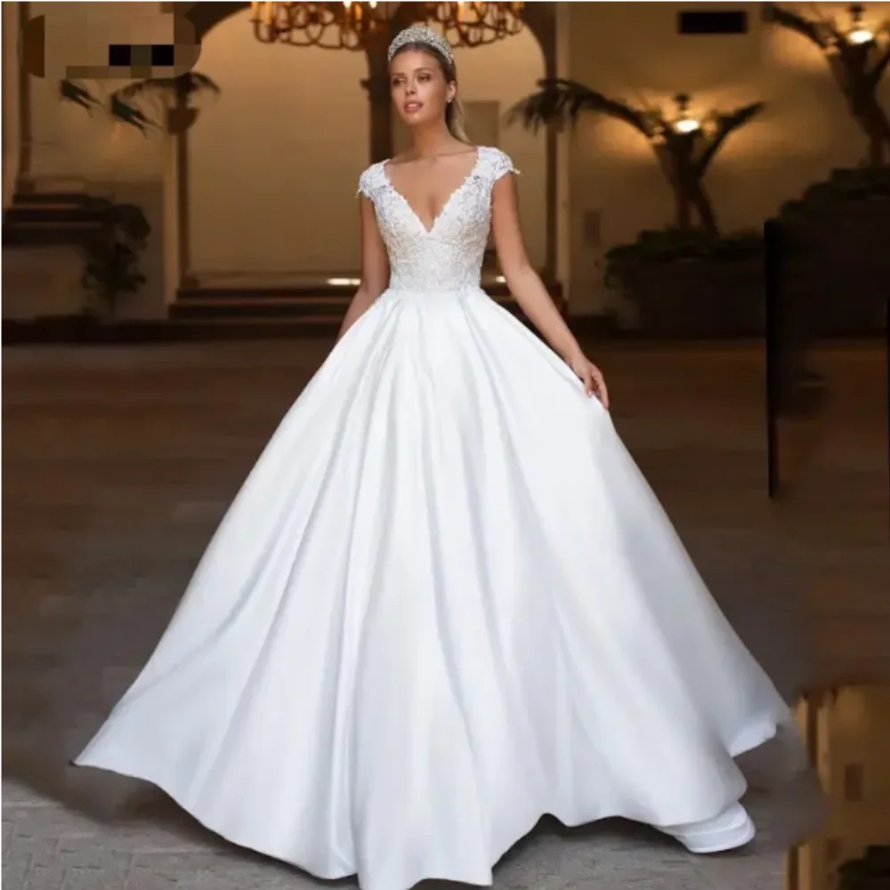 Vestidos De Novia De princesa con cuentas De encaje largo, Vestido De baile con cristales, Vestido De Novia Sexy con cuello en V, vestidos De Novia brillantes De Dubái, nuevo