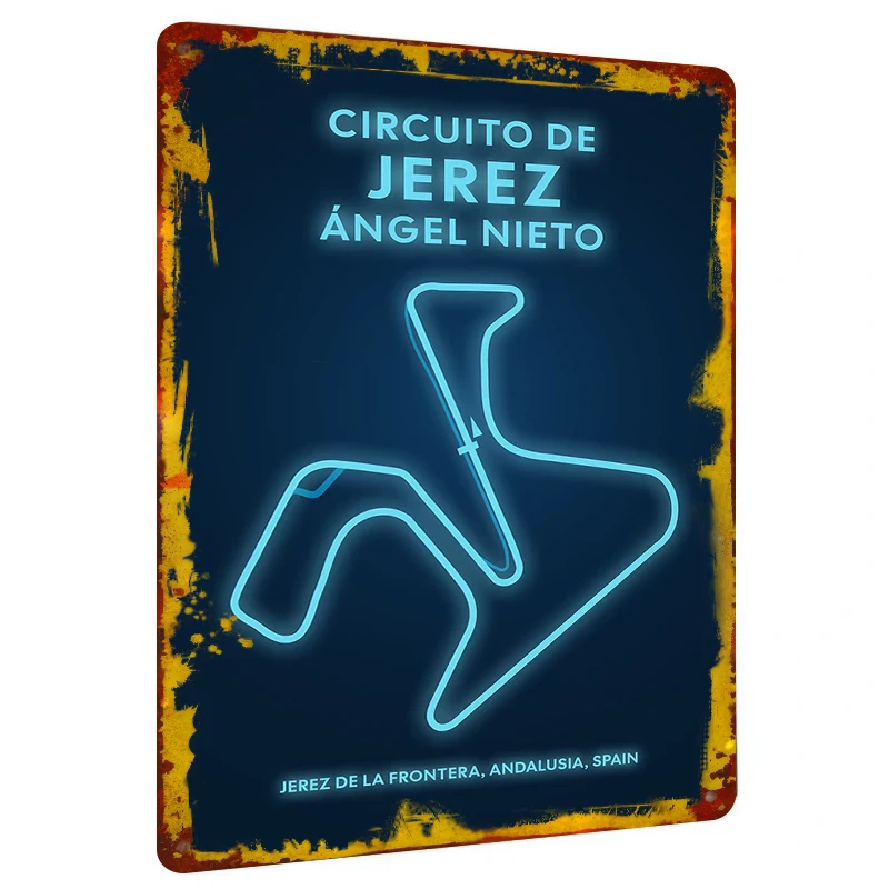 Jerez Angel Nieto Circuit Arte de pared de metal Decoración de pista de carreras de España para fanáticos del automóvil Decoraciones para el hogar