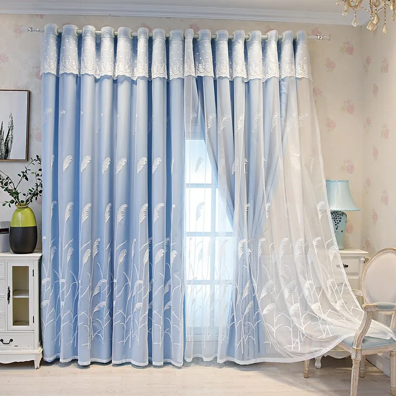 

Modern Simple Pastoral Style Double-layer Blackout Curtains Embroidered Window Curtains for Living Dining Room Bedroom Villa