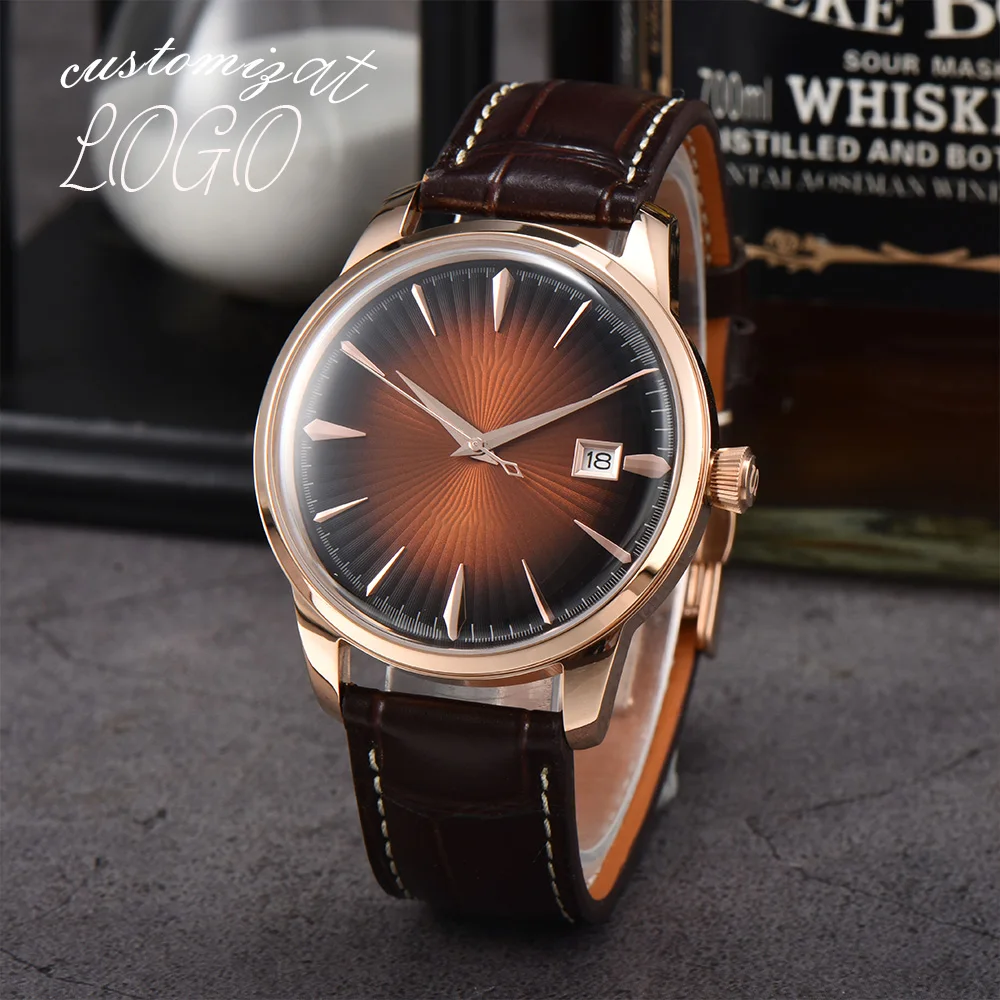 

Customized logo Men Watch Cocktail Watch NH35 Watch Double Dome Gradient Brown watch Case Dive Clock Date Watch