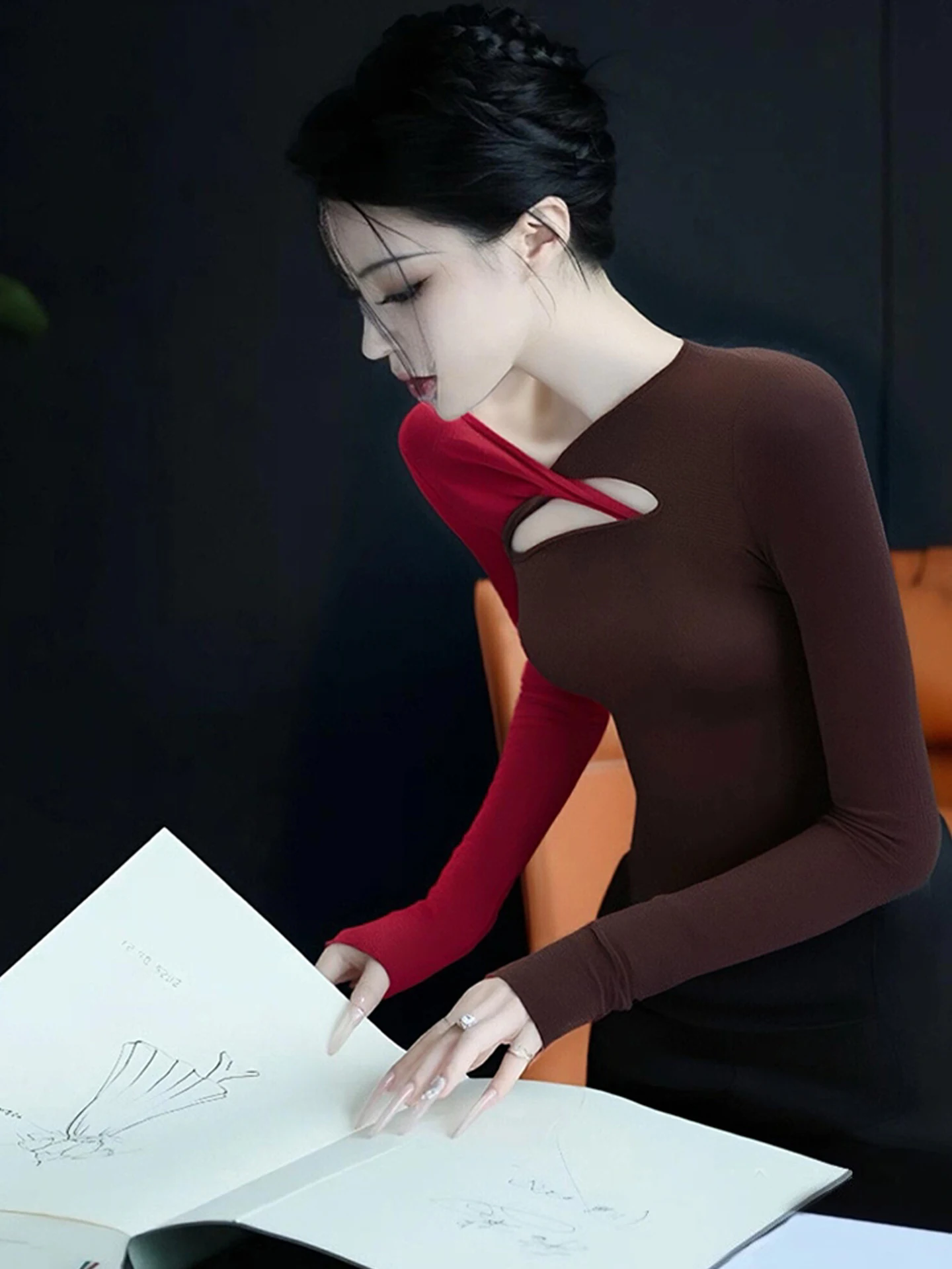 

Облегающая трикотажная футболка Long Sve Crew Ne Base irt Удобная внутренняя одежда Дизайн Sensation Осень Зима Контрастный цвет...