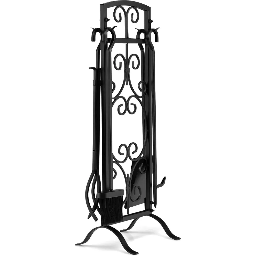 Set di attrezzi per camino da 5 pezzi per carichi pesanti con pinza e supporto per pala da poker