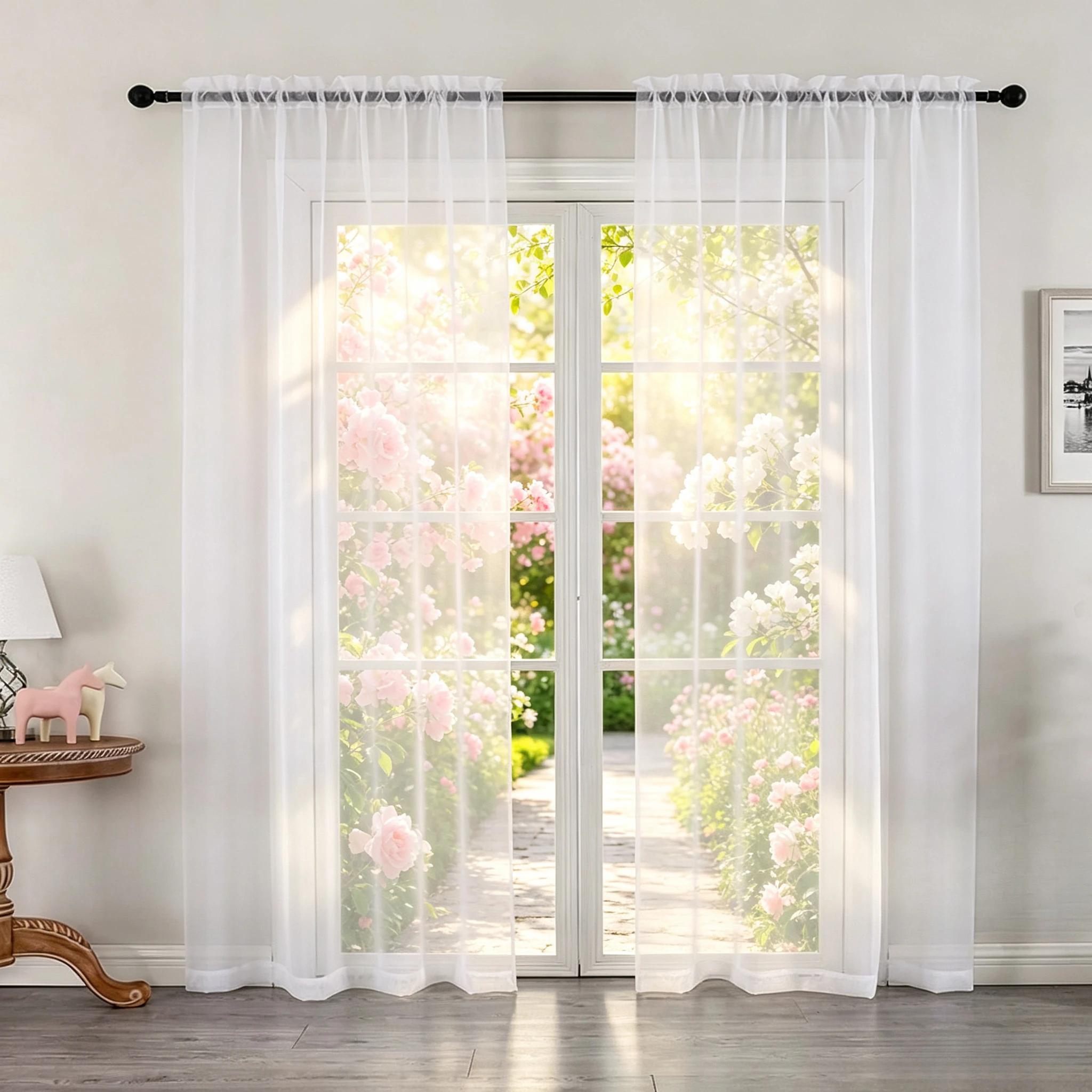 White Sheer Curtains 142CM Width 2Panels Sheer White Curtains for Living Room Bedroom Rod Pocket Voile Sheer Panel Drapes