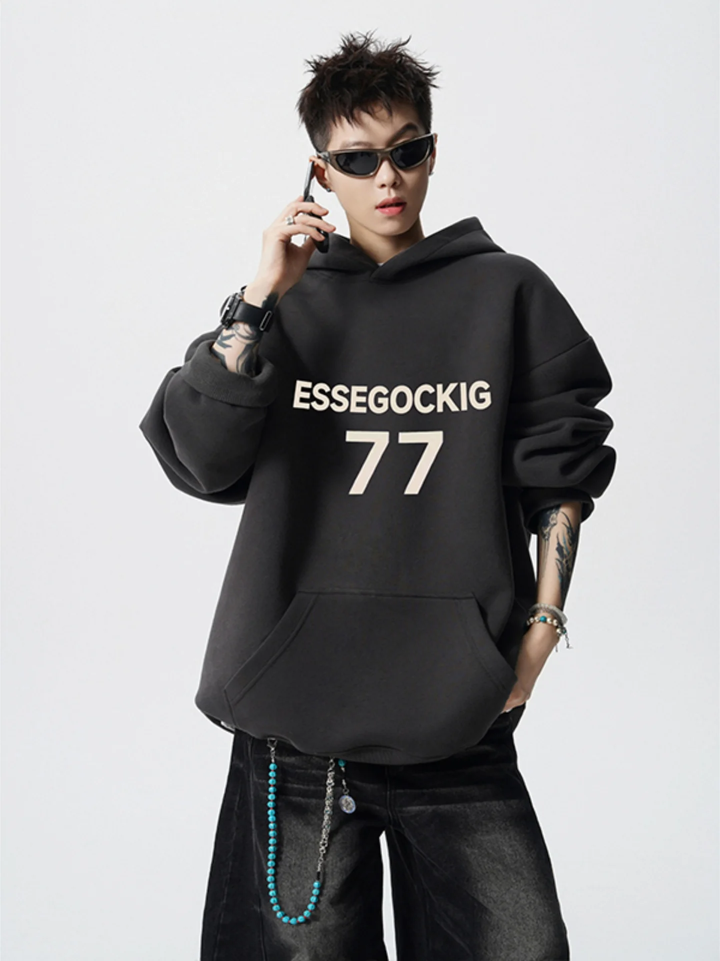 

Oversize Men's Hoodie Sweatirt Heavyweight Rigorous American Casual Autumn Long Sve Comfortable Cotton Polyester Blend