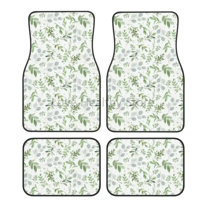 

Акварельные автомобильные коврики с листьями эвкалипта, набор из 4 ковриков с цветочным принтом, бирюзового шалфея, зеленого цвета, передние и задние коврики, нескользящие универсальные ковры