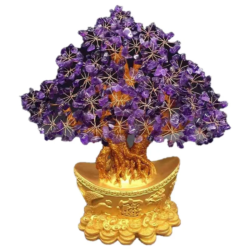 Purple Crystal Money Bag Tree yuanbao Lucky Wealth Tree Lemon Quartz Home Room Decoration Feng Shui Ornaments