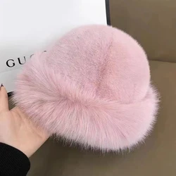 Autumn And Winter 2024 New Women's Fashion Fur Cap Fur Hat Fur Hats Mongolian Hat Brimless Plush Fluffy Skiing Riding Warm Caps