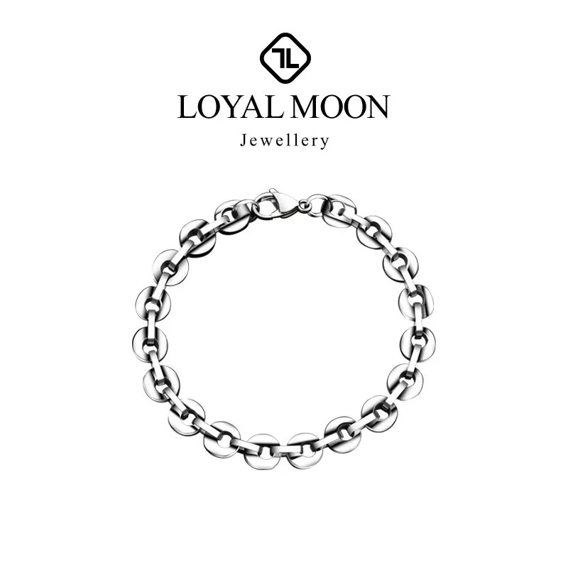 Loyal Moon 9mm Width Bracelet For Men High Polished Tungsten Carbide 4/10000 Silver Fashion Jewelry 20/22cm, Engraving