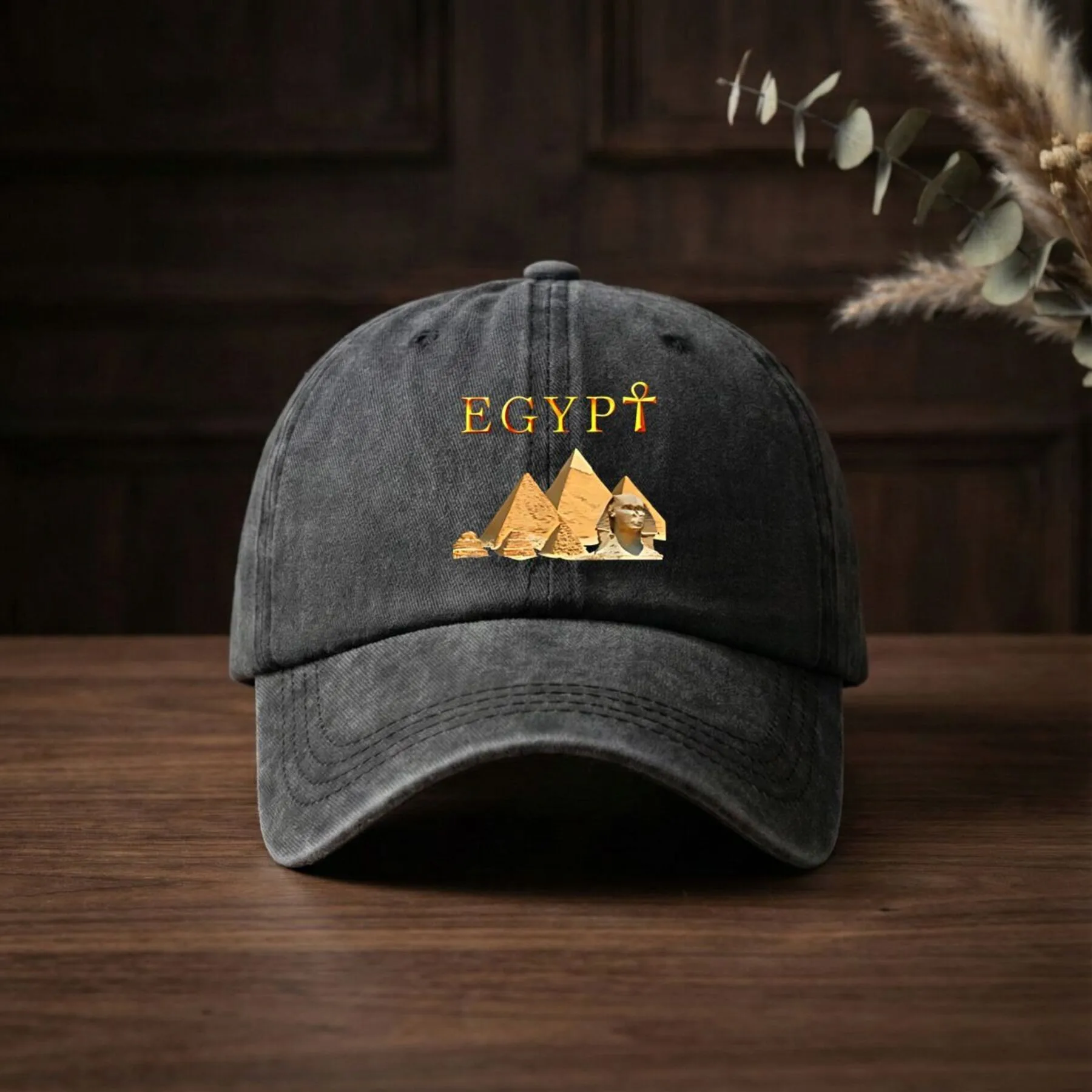 Egypt Pyramid Sphinx Graphic Washed Baseball Cap Unisex Casual Adjustable Sun Protection Hat
