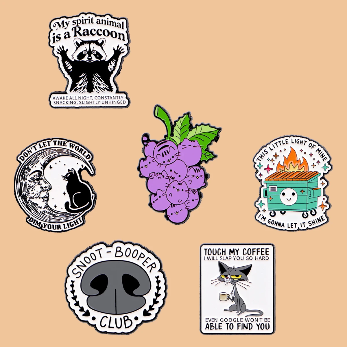 

Cute Trash Can Quotes Enamel Pin Animals Cat Raccoon Brooch Badge on Backpack Lapel Pin Costume Accessories Fashion Jewelry Gift