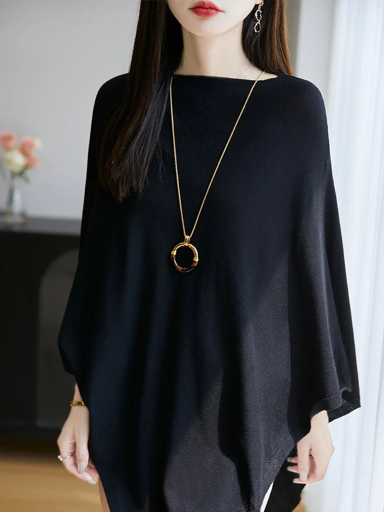 

Summer New Fashion round Neck Shoulder Shawl Women's Mid-Length Sunscreen Knitted Cover-Up Top Air Conditioning Shirt