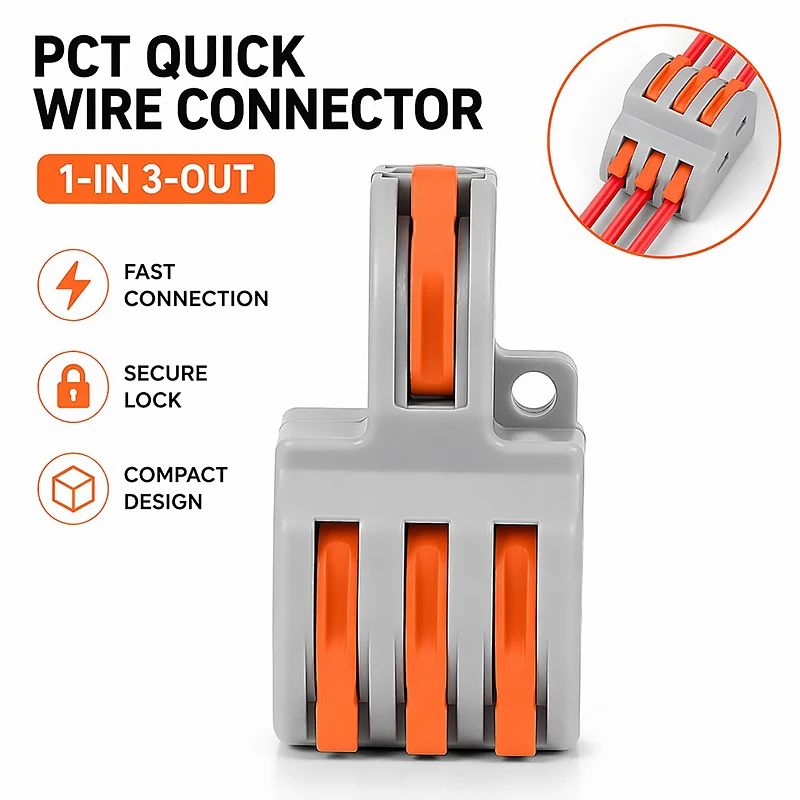 10PCS 1-In 3-Out Quick Push-in Wire Connector - 2-Position Electrical Terminal Block Splitter Pluggable Parallel Cable