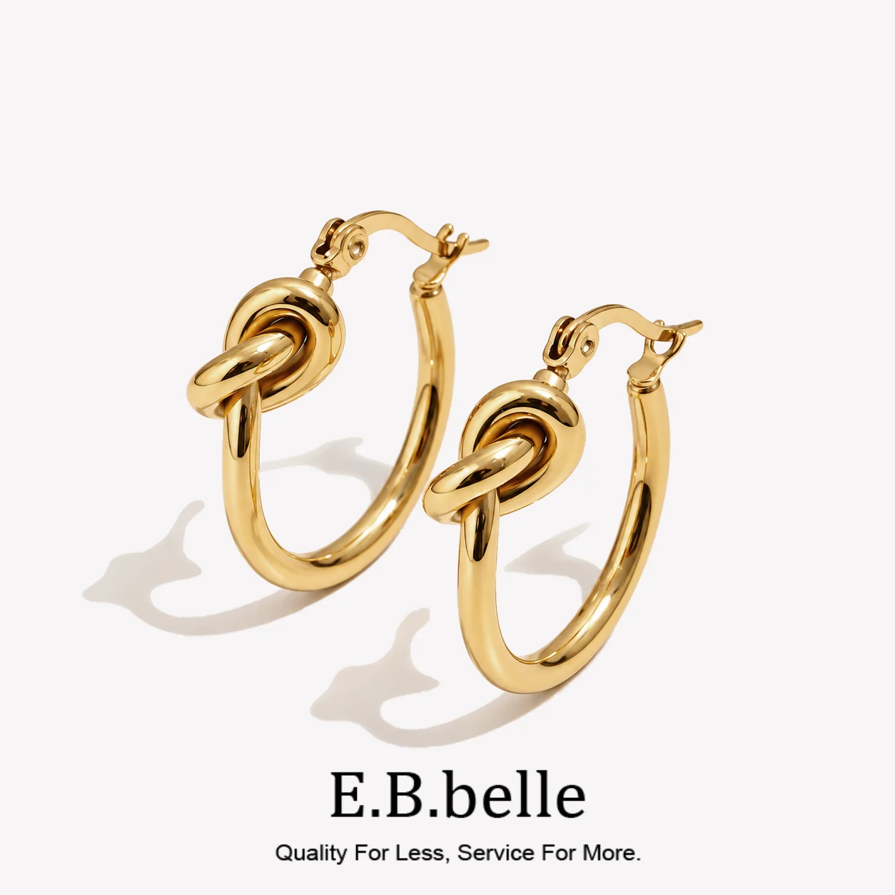 E.B.belle Knot Design Stainless Steel Hoop Earrings For Women Minimalist 18K Gold Plated Round Loop Hoop Earring Jewery For Lady