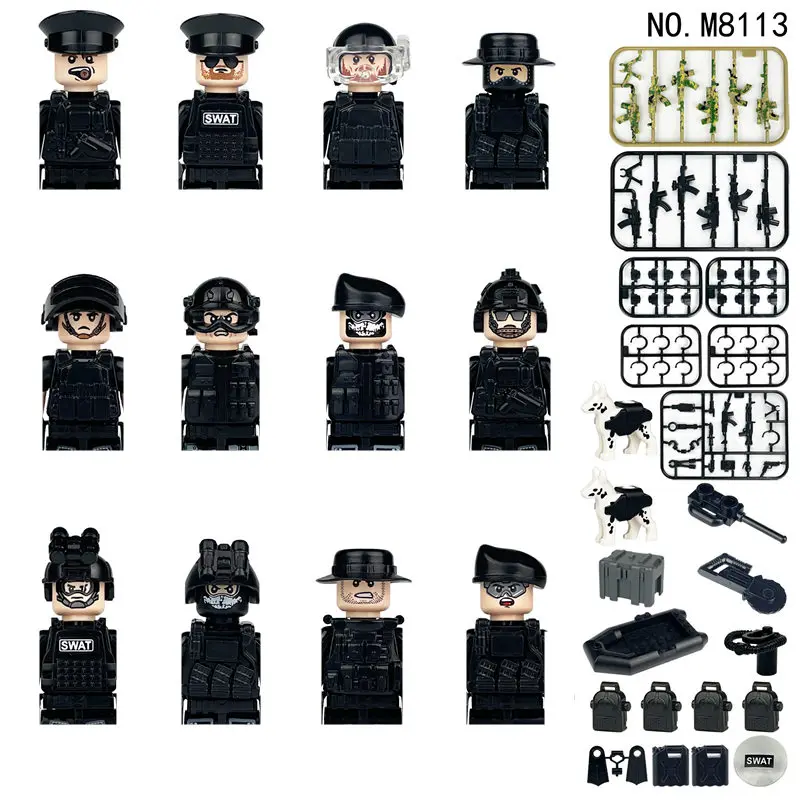 M8113 Military Special Forces Soldiers Bricks Figures SWAT Guns Weapons Compatible Armed Building Blocks Kids Toys gift for boy